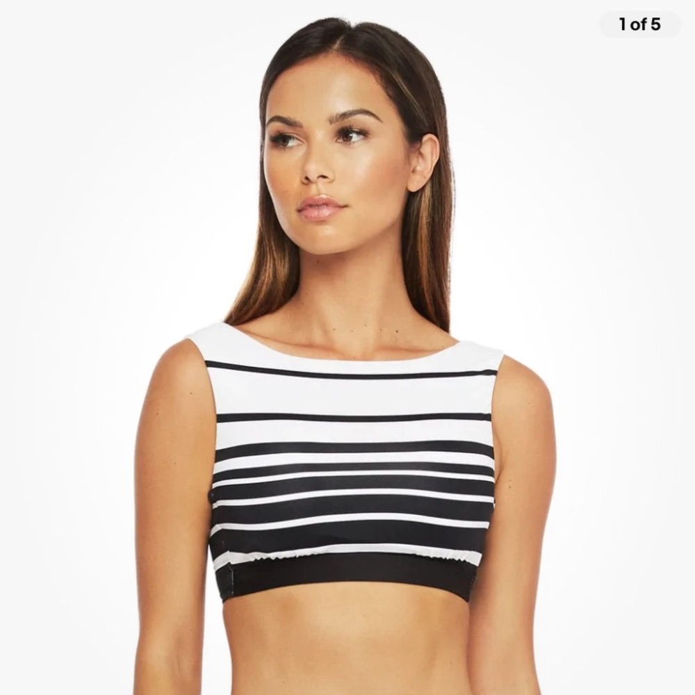 LRL Lauren Ralph Lauren Women's Black White Stripe Bikini Top Swimwear Sz 6 NWOT